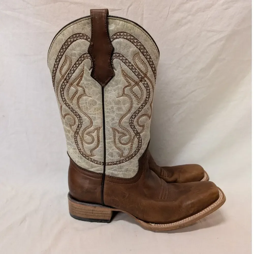 Circle G Teens Boots Brown and Bone Embroidered J7100 Size 4